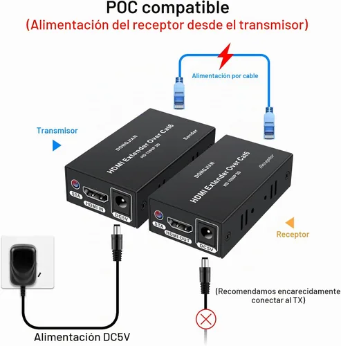 Vista 4 de Extensor HDMI sobre Cat5e/6/7 Ethernet 1080p hasta 196 pies HDMI Balun transmisor transmisor receptor compatible con función EDID y POC 3D HDCP Negro