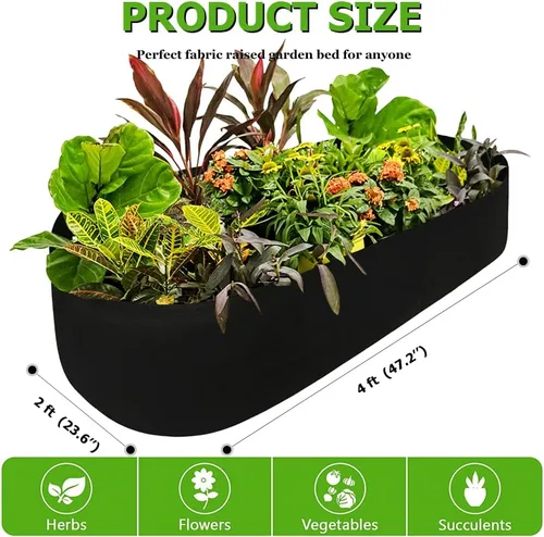 Vista 4 de Cama de jardín elevada de tela, macetas elevadas para plantas al aire libre, bolsa rectangular de cultivo de jardín para hierbas, flores y verduras