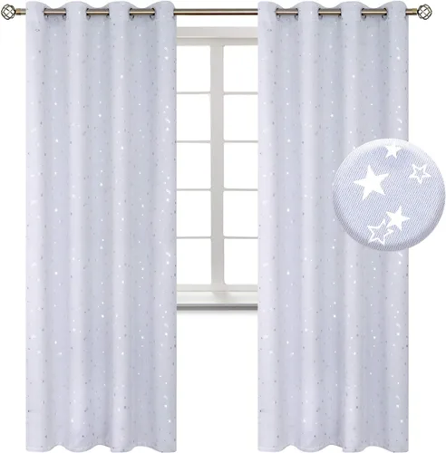 Vista 10 de BGment Cortinas opacas para dormitorio infantil, con aislamiento térmico, con ojales, estampado de estrellas plateadas, cortinas para oscurecer