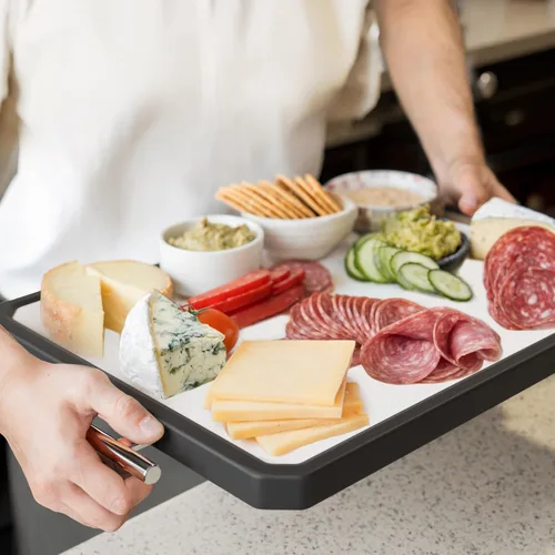 Vista 7 de Tablas de cortar de titanio para cocina, grandes de 16x11 pulgadas de titanio puro y paja de trigo PP de doble cara, aptas para lavavajillas