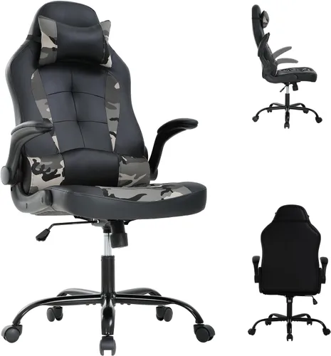 Vista 11 de Silla ergonómica para juegos con reposacabezas ajustable y soporte lumbar, cómoda silla de oficina de piel sintética con respaldo alto para adultos