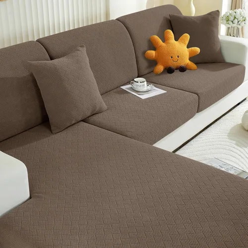 Vista 103 de YEMYHOM Funda de cojín para sofá, funda de cojín de asiento de alta elasticidad, tela jacquard geométrica de felpa, protector de sofá antideslizante