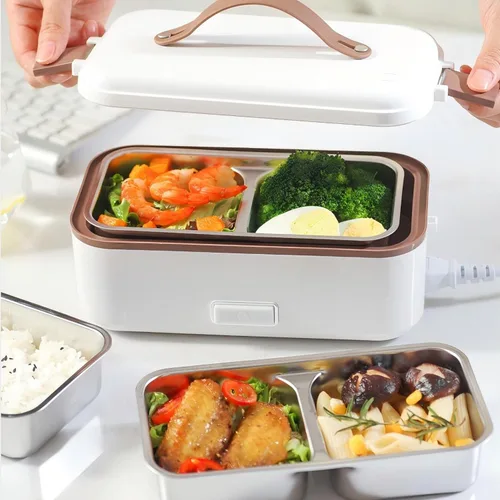 Vista 8 de Zerodis Fiambrera eléctrica, 0.8L PP acero inoxidable doble capa calentador de alimentos con taza medidora, calentador de alimentos portátil