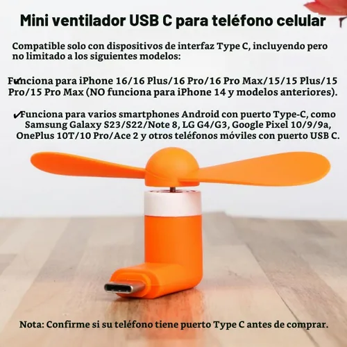 Vista 3 de Ventilador de teléfono USB C, paquete de 4 mini ventiladores de teléfono celular portátiles para iPhone 16/15 y teléfonos celulares Android