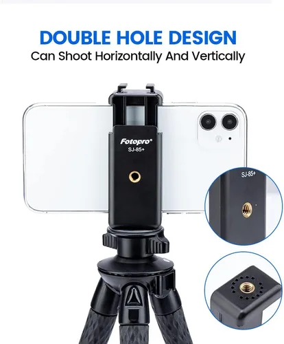 Vista 3 de Fotopro Soporte de trípode para teléfono, zapata fría, soporte universal para teléfono celular, clip de garra para monopod selfie stick escritorio