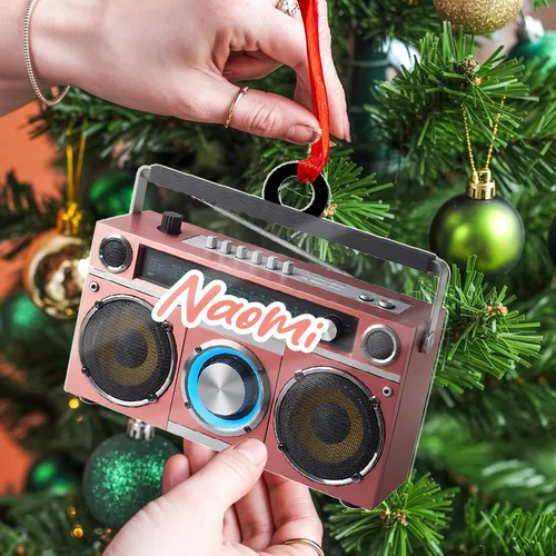 Vista 4 de Adorno de radio personalizado 2025, adorno de radio retro personalizado, cinta de cassette, adornos retro, adornos de radio de Navidad, adornos