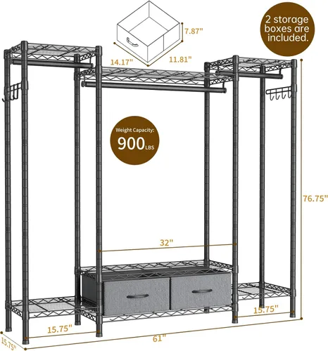 Vista 4 de Golpart Perchero resistente con estantes ajustables para ropa Negro