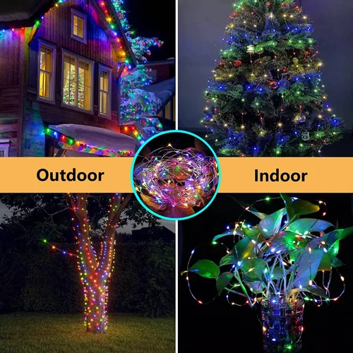 Vista 4 de Guirnalda de 200 luces LED de 66 pies con mando a distancia, luz parpadeante enchufable para exteriores e interiores 8 Modes, Timer, Dimmable
