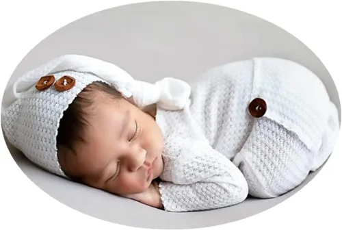 Vista 27 de Moda recién nacido niños niñas bebé sesión de fotos accesorios trajes ganchillo ropa sombrero de cola larga pantalones accesorios de fotografía
