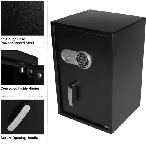 Vista 4 de Caja fuerte digital – Caja cerrada para el hogar u oficina con teclado digital y 2 llaves de anulación manuales para dinero, pistolas, joyas