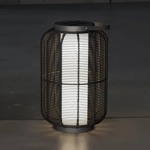Vista 10 de Solar Yard Lámpara de pie para exteriores, luces de patio, farol con energía solar, resistente a la intemperie, luces de mimbre para terraza