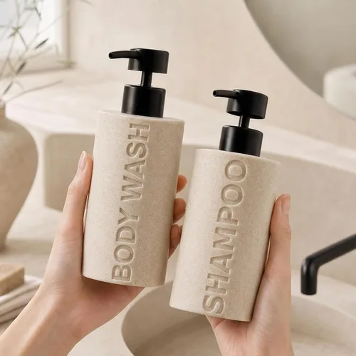 Vista 6 de Shampoo and Body Wash Soap Dispenser,11.84OZ, 2PCS,Sandstone Look,Beige
