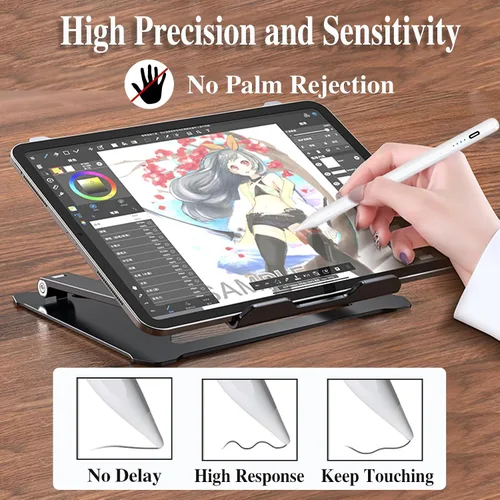 Vista 6 de Lápiz óptico activo para pantallas táctiles Pluma de tableta recargable Punta POM Lápiz magnético para iPad Stylus Pen para Blanco