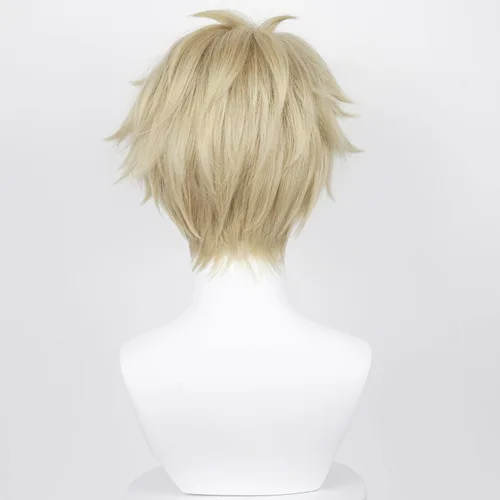 Vista 4 de LABEAUTÉ Peluca rubia anime para crepúsculo, peluca de cosplay esponjosa, pelucas cortas doradas y amarillas para disfraz de cosplay, peluca