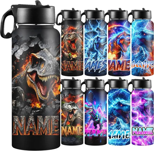 Vista 13 de Botellas de agua personalizadas para niñas, de acero inoxidable con aislamiento de doble pared con pajita, botella de agua de color degradado