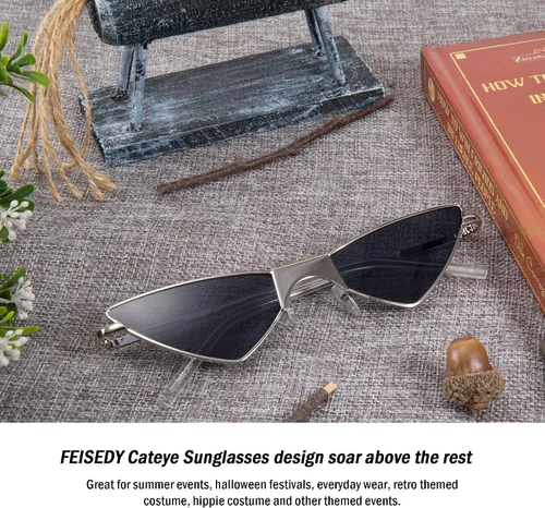 Vista 6 de FEISEDY Gafas de sol pequeñas con ojo de gato para mujer color rosa color caramelo B2721