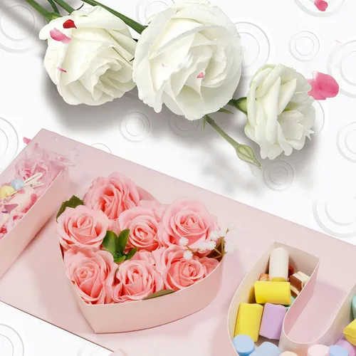 Vista 5 de Geoto Paquete de 6 cajas de regalo rellenables en forma de letra de 17.3 x 6 x 2 pulgadas, color rosa/rojo/blanco, caja de regalo con texto en Rosa