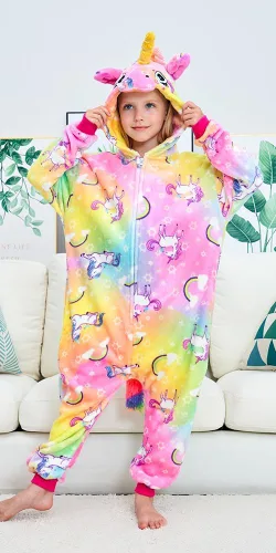 Vista 3 de UDERUI Pijama de unicornio para niños, disfraz de cosplay de una sola pieza, ropa de fiesta de animales, para niñas y niños