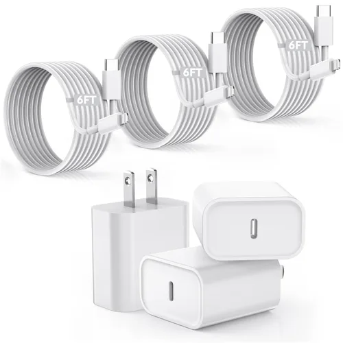 Vista 11 de Cargador de carga rápida para iPhone, paquete de 3 bloques de cargador USB C con cable USB C a Lightning, bloque de carga rápida tipo C compatible