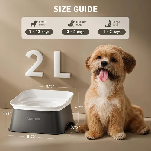 Vista 4 de Cuenco de agua antiderrames de 2L/68oz para perros, cuenco