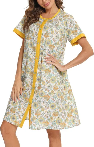 Vista 3 de YOZLY Vestido de casa para mujer, de manga corta, bata con botones, tallas S-XXL