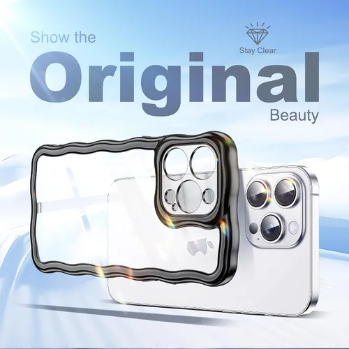 Vista 2 de SKYLMW Funda compatible con iPhone 12 Pro, diseño de ondas rizadas kawaii, borde chapado de lujo, elegante parte trasera transparente brillante, TPU