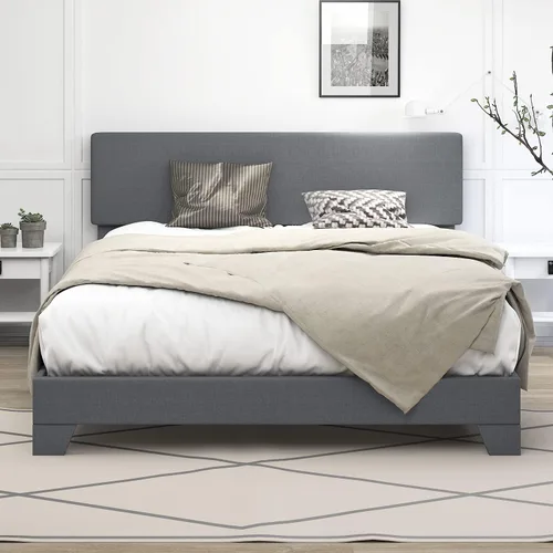 Vista 12 de IMUsee Base de cama tamaño matrimonial con cabecera tapizada de lino ajustable, base de colchón con listones de madera resistentes, fácil montaje