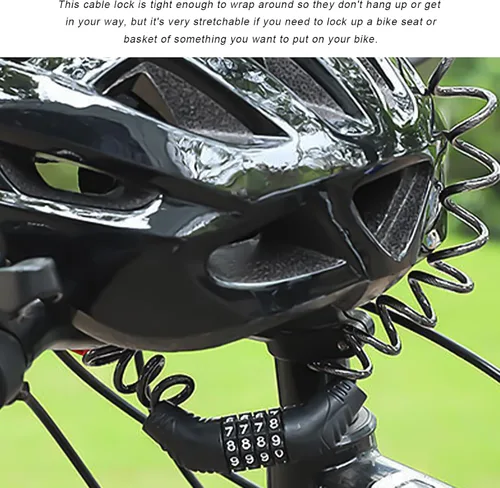 Vista 6 de Candado de cable para casco de motocicleta, cerradura retráctil antirrobo para casco con contraseña de combinación de 4 digitales, bloqueo de cable