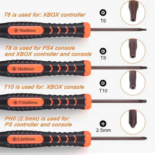 Vista 2 de JOREST Repair Kit for Xbox One/360/X PS4 PS3 PS5, PH0 T6 T8 T10 Torx Security Screwdriver, Crowbars,Tweezers, Cleaning Tool for Controller and