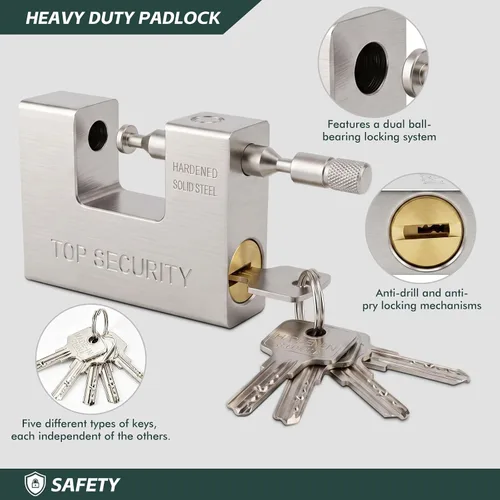 Vista 6 de Candado de 3.701 in con llave, 5 llaves de alta seguridad, resistente, 2.4 lbs, latón macizo en forma de D, para exteriores, protege la puerta