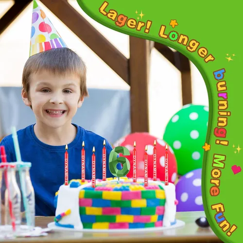 Vista 5 de Fumete 13 velas de dinamita, velas de cumpleaños de píxeles verdes, decoración de cumpleaños temática de juego para temática de píxeles