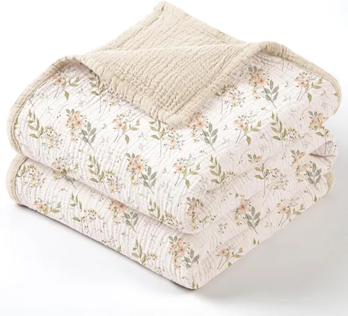 Vista 11 de lulumoon Manta de muselina neutra para bebé, ropa de cama de algodón transpirable para cuna para niños pequeños, 4 capas suaves y ligeras