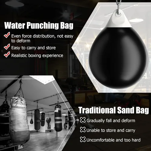 Vista 8 de GYMAX Saco de boxeo, bolsa de agua con inyector de agua y accesorios para colgar, bolsa de boxeo plegable resistente para gimnasio en casa,
