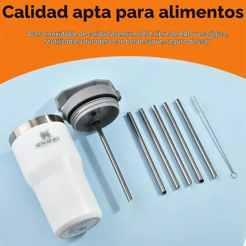 Vista 7 de ALINK - Paquete de 6 popotes de acero inoxidable compatibles con el vaso Stanley Iceflow de 20 onzas con tapa abatible, popotes metálicos