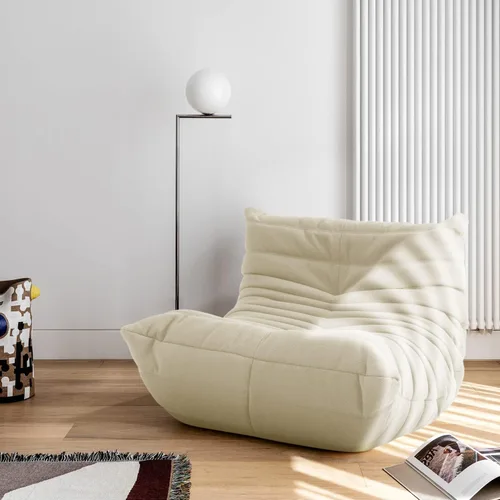 Vista 14 de Silla Fireside, sofá de suelo de mediados de siglo, silla de gamuza suave, sofá perezoso para sala de estar, dormitorio, oficina, 1 asiento, blanco