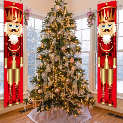 Vista 10 de Decoraciones navideñas de cascanueces, carteles de cascanueces para porche de 11.8 x 70.8 pulgadas, pancarta de cascanueces para exteriores