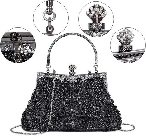 Vista 6 de Baglamor Bolso de estilo vintage de moda con cuentas de lentejuelas bolso de noche de boda bolso de fiesta de diamantes de imitación bolso