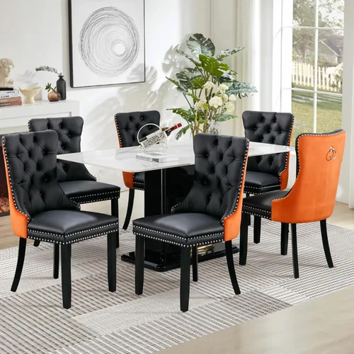 Vista 70 de Juego de 2 sillas de comedor tapizadas de tela de lino, sillas de cocina modernas de mediados de siglo con respaldo alto, ribete de cabeza de clavo