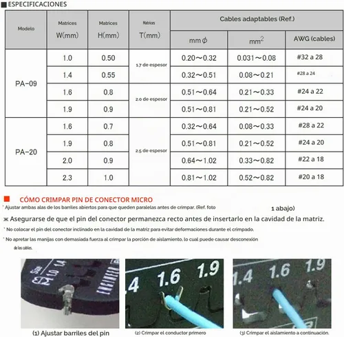Vista 4 de Engineer PA-09 pinza de compresión para cables de micro conectores Crimp AWG #32 to #20 Wires to 100 Different Terminals & D-Sub Connectors