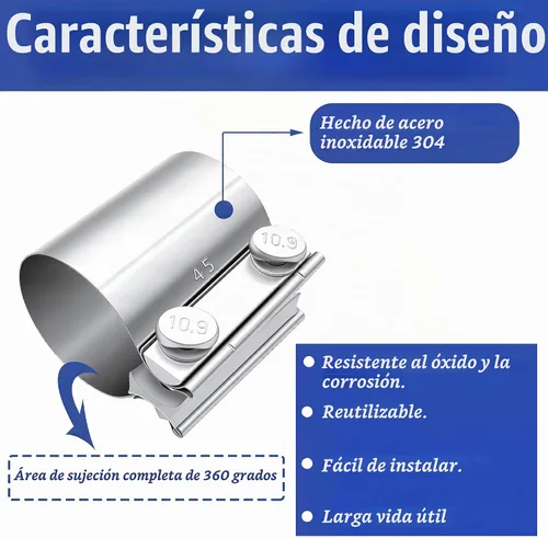 Vista 2 de Dianrui 2 piezas 1.75" Banda de abrazadera de acero inoxidable con junta de tope; abrazadera universal de 1.75 pulgadas con ensanchamiento