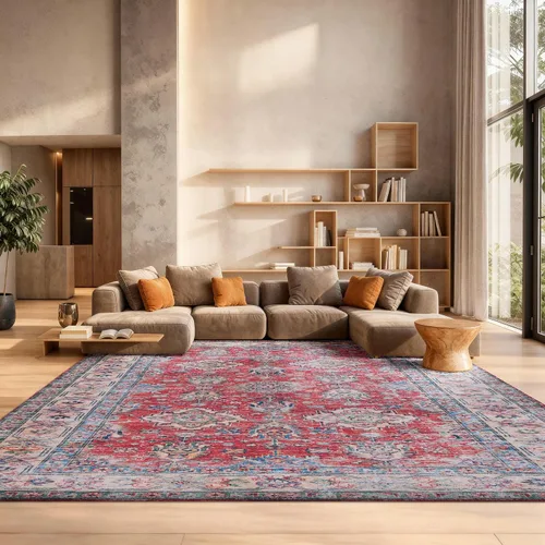 Vista 11 de SAFAVIEH Alfombra lavable Tucson Collection - 2 pies 6 pulgadas x 4 pies, azul marino y beige, antideslizante, ideal para zonas de alto tráfico