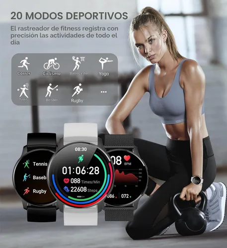 Vista 5 de Reloj inteligente para mujeres y hombres, rastreador de llamadas Bluetooth para teléfonos Android e iOS, reloj inteligente impermeable con pantalla