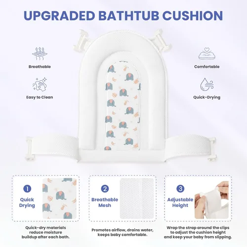 Vista 5 de Bañera plegable para bebés, bañeras para bebés recién nacidos con cojín suave y termómetro y bolsa de malla organizadora de juguetes, bañera