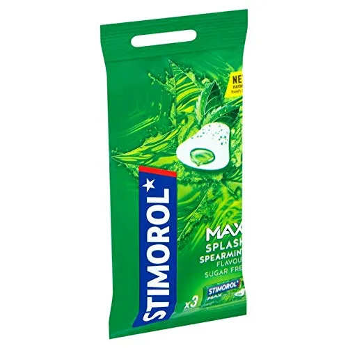 Vista 2 de Chicle sin azúcar de menta verde Stimorol Max Splash sabor a menta verde sin azúcar, 3 x 0.78 oz Peso total 2.33 onzas
