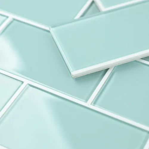 Vista 6 de Azulejo de cristal para despegar y pegar, color azul claro en azulejos de vidrio para pared de cocina y baño (5 hojas, 4.23 pies cuadrados)