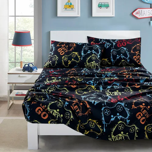 Vista 19 de Chezmoi Collection Juego de sábanas de 3 piezas para niños y adolescentes, microfibra suave, color blanco y negro, estampado de corazones de panda