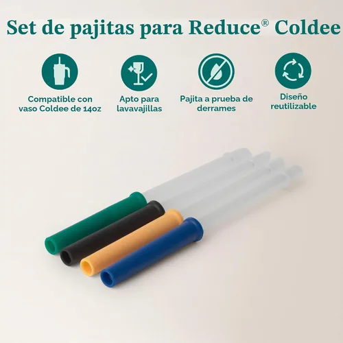 Vista 2 de REDUCE Coldee 2.0 - Juego de pajitas reutilizables para atrapar, paquete de 4 unidades, a prueba de derrames, sin BPA, apto para lavavajillas, apto