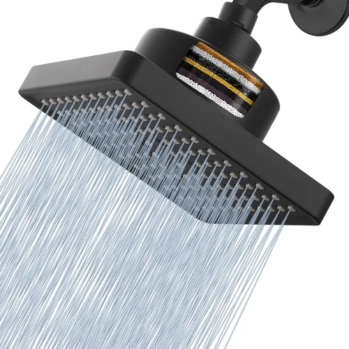 Vista 9 de Cabezal de ducha de lluvia de alta presión con filtro – Filtro cuadrado de 6 pulgadas para eliminar el cloro y sustancias nocivas, mejorar