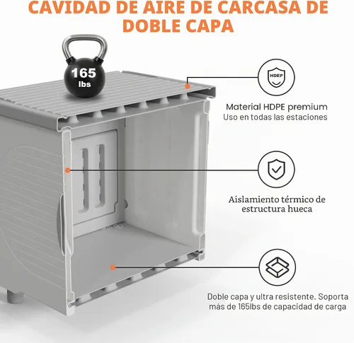 Vista 3 de Casa para gatos al aire libre, resistente a la intemperie, refugio para gatos con puerta de escape y solapa de puerta de PET, apilable elevado