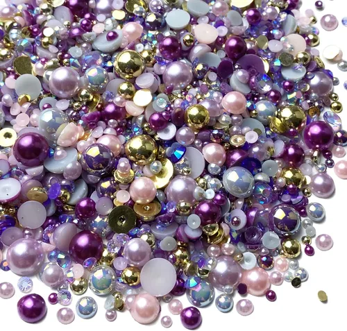 Vista 8 de Diamantes de imitación de resina mixta de 3.53 oz con parte trasera plana, perlas semicirculares, tamaños mixtos de 0.116 a 0.394 pulgadas